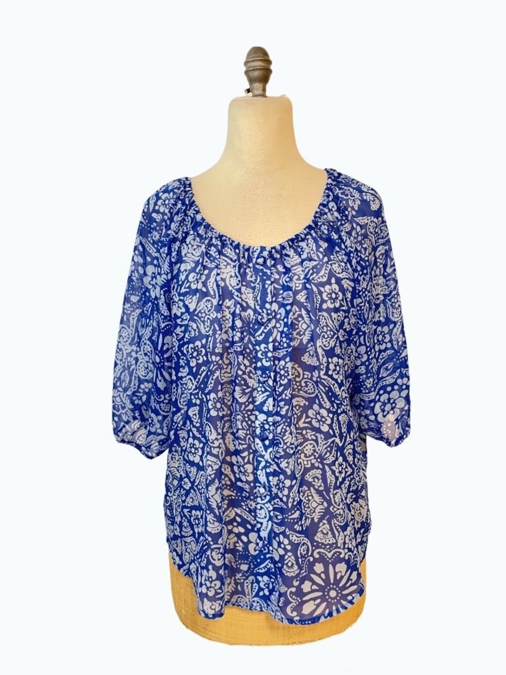 Cabi The Blues Peasant Blouse #318 Medium